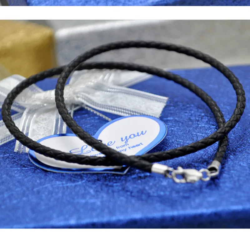 Универсальное Фирменное черное ожерелье из полиуретанового шнура с настоящим 925 коннекторы из стерлингового серебра и застежки для мужчин и женщин