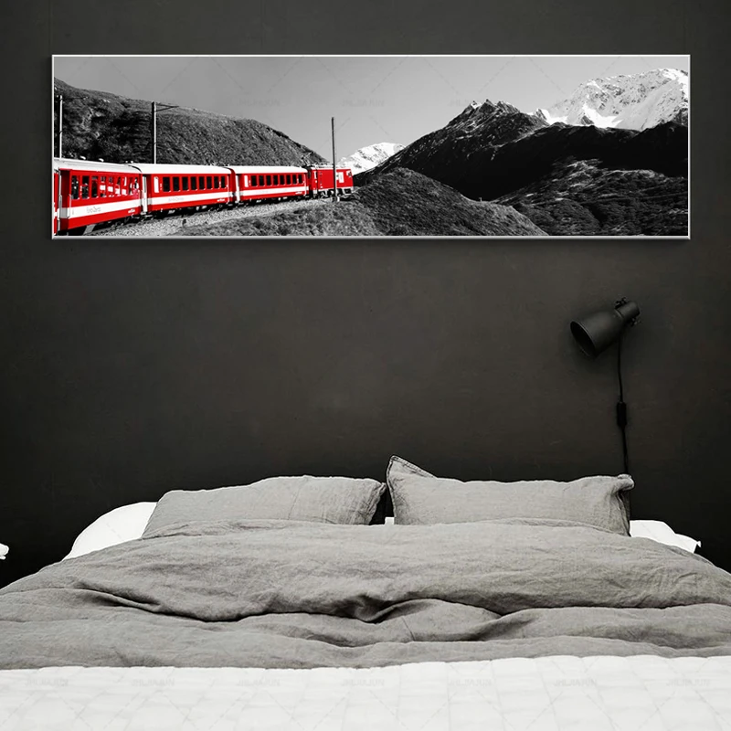 

Modern Canvas Paintings Wall Art HD Prints Red Car Train Street Landscape Nordic Poster Pictures For Kids Room Home Decoration