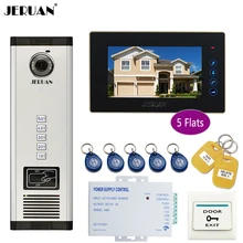 JERUAN 7 inch LCD Monitor 700TVL Camera Video Door Phone Intercom Access Home Gate Entry Security Kit for 5 Families Apartments