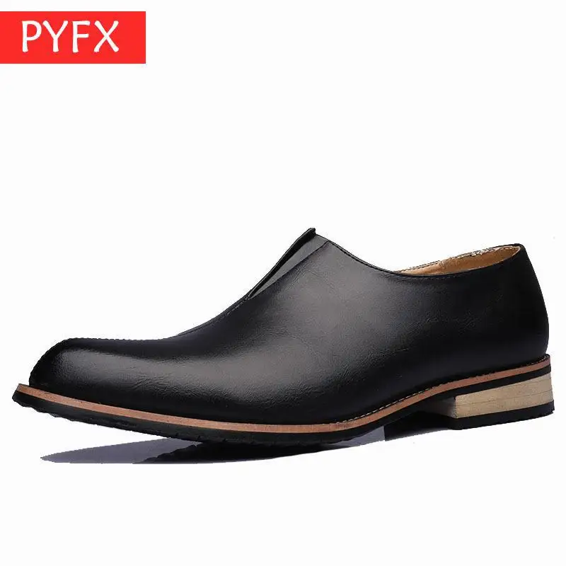 Autumn England retro pointed casual trend Korean version of breathable men's business black leather Simple Non-slip Office Shoes | Обувь