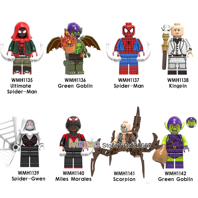 Конструктор Marvel Spiderman in the Spider Verse Miles детские строительные блоки Kingpin Scorpion guen Stacy