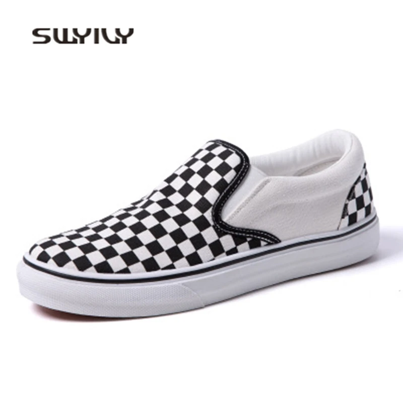 SWYIVY Men Skateboarding Shoes Low-top Canvas Sneakers 2018 Summer Lattice Slip-on Male Lazy Shoes Hard-wearing Athlete Shoes