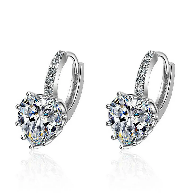 

Fashion Simple 925 Silver Clear Zircon Lover Heart Hoop Earrings For Girls Women Pretty Party Earring Gift Jewelry EH270