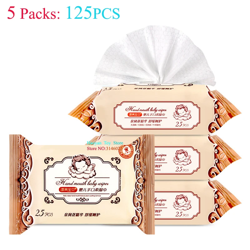 

5 Pack (25pcs/ Pack) Combat Wipes Active Biodegradable Cleansing and Refreshing Wipes for Outdoors and Camping Baby Skin Care
