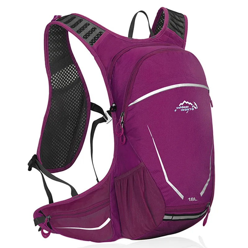 18L унисекс велосипедный водонепроницаемый рюкзак Проветриваемый эргономичный велосипедный альпинистский дорожный рюкзак для бега спортивные гидратационные сумки - Цвет: Фиолетовый