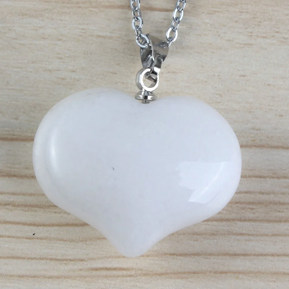 Natural Gnergy Gemstone~ Silver Plated Natural Rock Cryatal Rose Pink Quartz Opalite Opal Black Agates Love Heart Stone Pendant Women Men Jewelry 12 AA00201023711a
