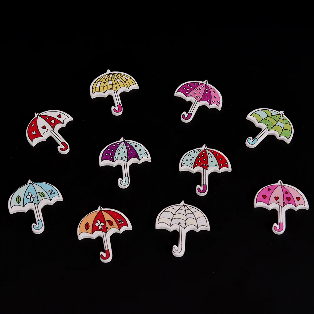 10 Pcs/lot Wood Sewing Button Scrapbooking Umbrella At Random Two Holes  30*35mm