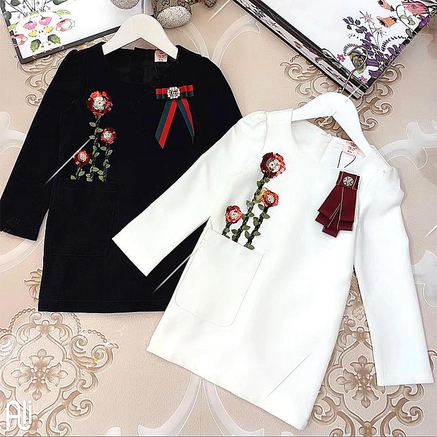 

6354 Sequins Flowers Brand Princess Baby Girls Christmas Dress Winter Fall Autumn Kid Dress For Girl Wholesale Baby Girl Clothes