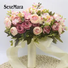 Фиолетовый светло-зеленый розовый синий цвета слоновой кости желтый Свадебный букет цветов