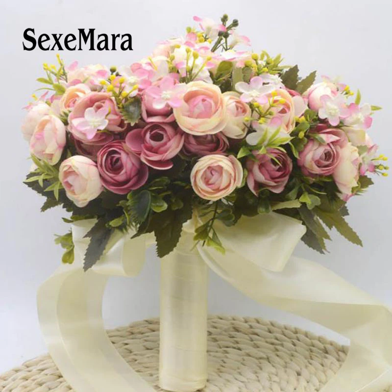 紫ライトグリーンピンクブルーアイボリー黄色花の結婚式のブーケ Light Green Light Purplelight Pink Aliexpress