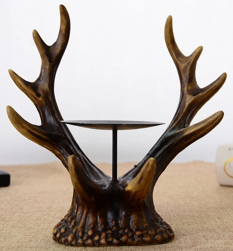 Antique Antlers Sculpture Candle Stand Decorative Polyresin Elk Horn