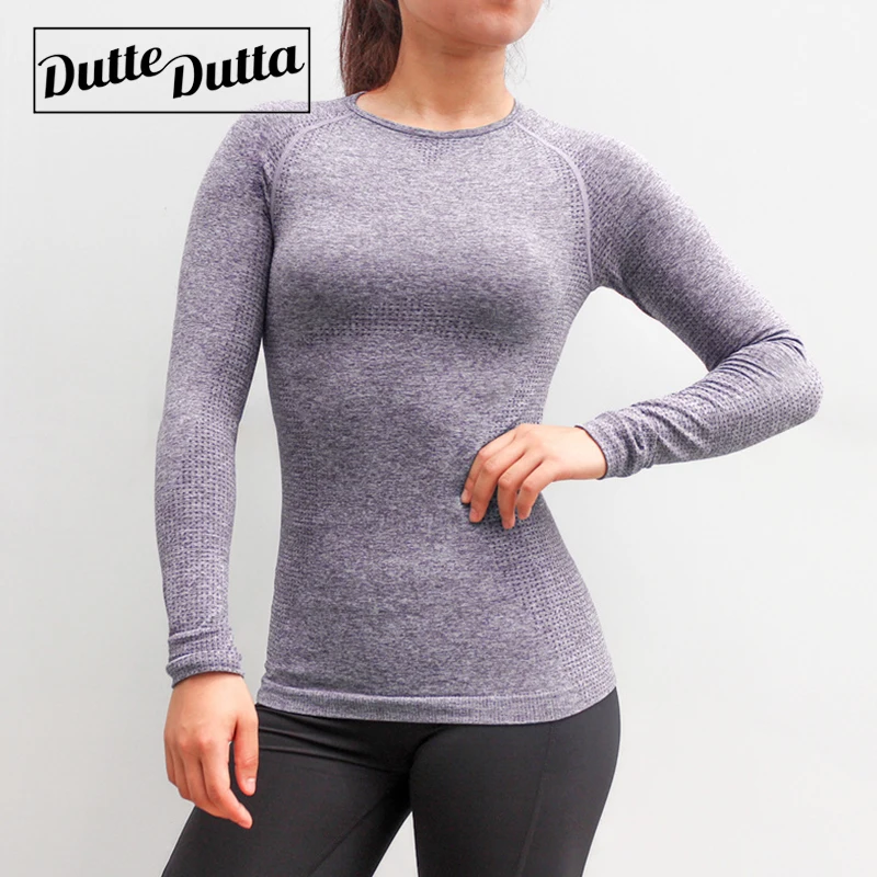 Duttedutta, женская рубашка для йоги, фитнес, футболка с длинным рукавом, о-образный вырез, топы для тренировок для женщин, эластичная Спортивная футболка, спортивная одежда