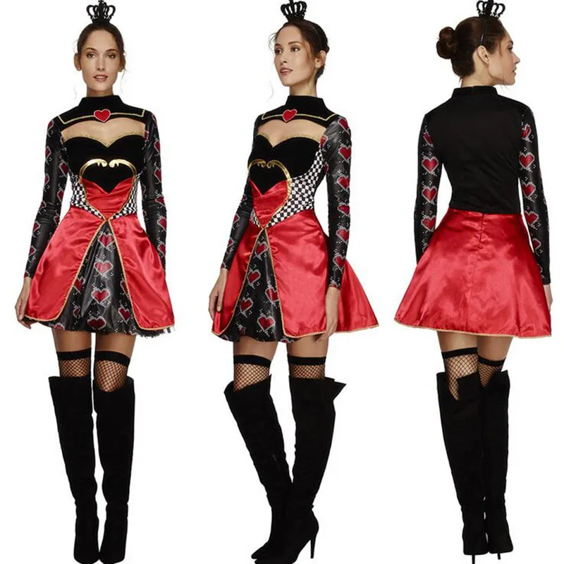 Костюм Алисы в стране чудес, платья для женщин, красный костюм королевы сердец, платье на Хэллоуин, вечерние дьявольская ведьма, косплей, костюмы для взрослых