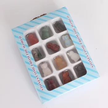 

12 pcs Natural Gemstone Necklace Pendant 20*15mm Cat Pendant Yellow Tiger Eye Red Jasper Rose Quartz Stone Charms Jewelry