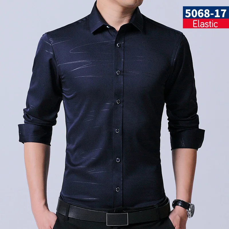 LANG, мужская рубашка G, Мужская одежда, бренд, Мужская облегающая однотонная черная Модная Повседневная рубашка с длинным рукавом, элегантные клетчатые рубашки - Цвет: 5068-17