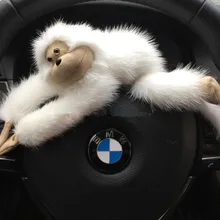 Automotive interior ornaments Perfect real fur keychain animal monkey backpack pendant red white magnet suction piece key chains
