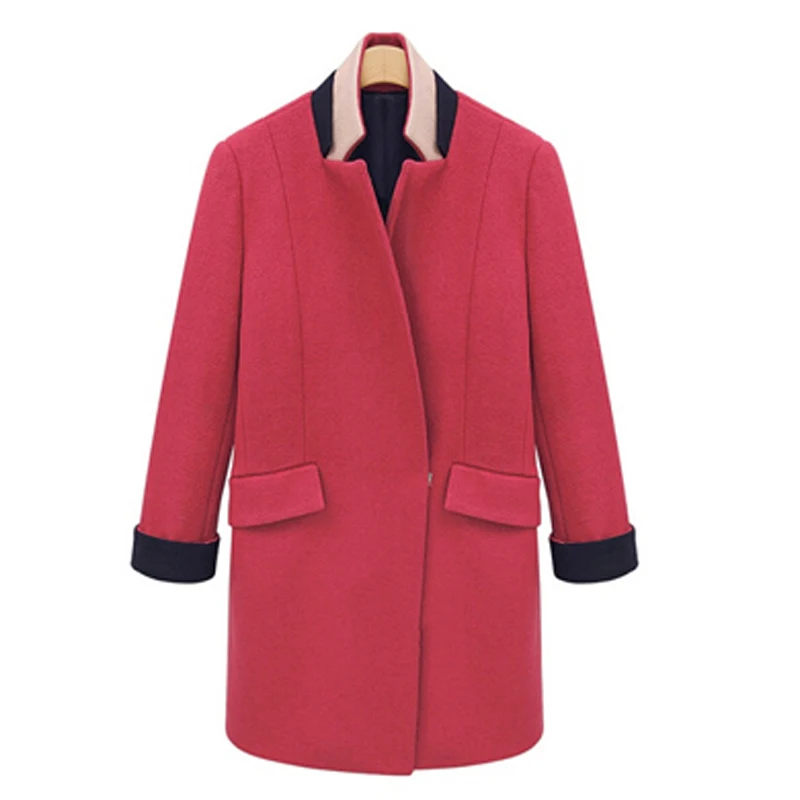 

ZADORIN Rose Red Mandarin Collar Long Sleeve Wool Coat Cocoon Women Coats And Jackest Winter Wool Blend Outerwear Blazer Mujer