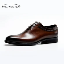 Genuine cow leather brogue Wedding shoes mens casual flats shoes vintage handmade oxford shoes for men black brown spring