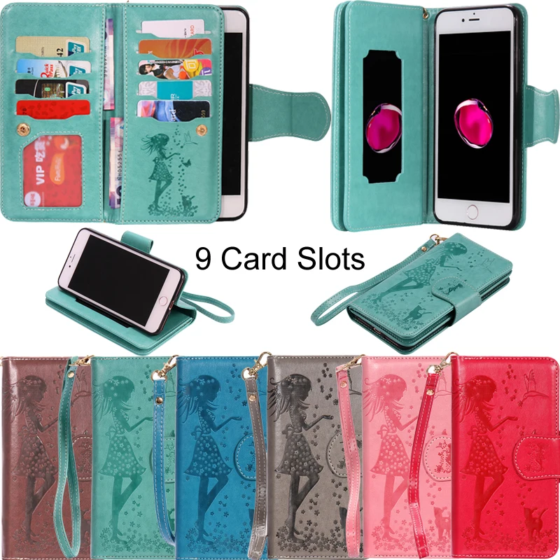

PU Leather Flip Wallet 9 Card Slots Girl Soft Phone Silicone Cases Cover Shell Coque for SONY XZ XA Ultra C6 X Performance Z3 Z5