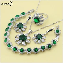 Imitado XUTAAYI Plata 925 Sistemas de La Joyería Para las mujeres de Color Verde Esmeralda Brillante Collar/Anillos/Pendientes/Pulsera Libre regalo