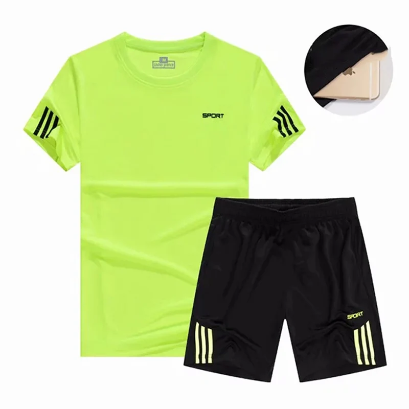 Мужская футболка для бега с коротким рукавом+ шорты из двух предметов, тренировочная Спортивная одежда для баскетбола, быстросохнущая дышащая спортивная одежда - Цвет: 2