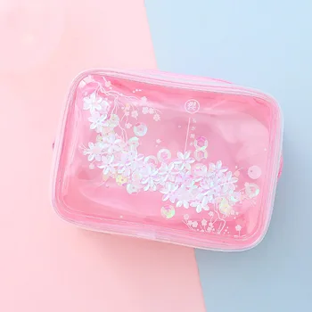 

Pink Cherry Cosmetic Bag Transparent PVC Women Travel Wash Waterproof Storage Bag Organizer Makeup Case Beauty Toiletry Kit Wash