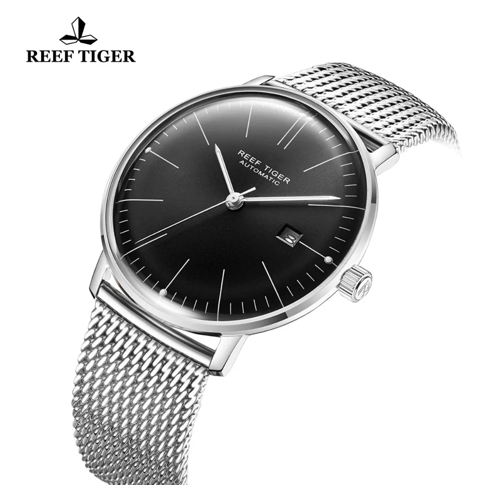 Мужские наручные часы Reef Tiger/RT автоматические механические с сапфиром и ремешком