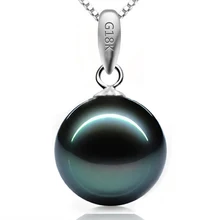 Таити Черный морской жемчуг Цепочки и ожерелья подвеска 18 К золото для Для женщин Ювелирные украшения Рождество черный КУЛОН Серебряная цепочка подарок