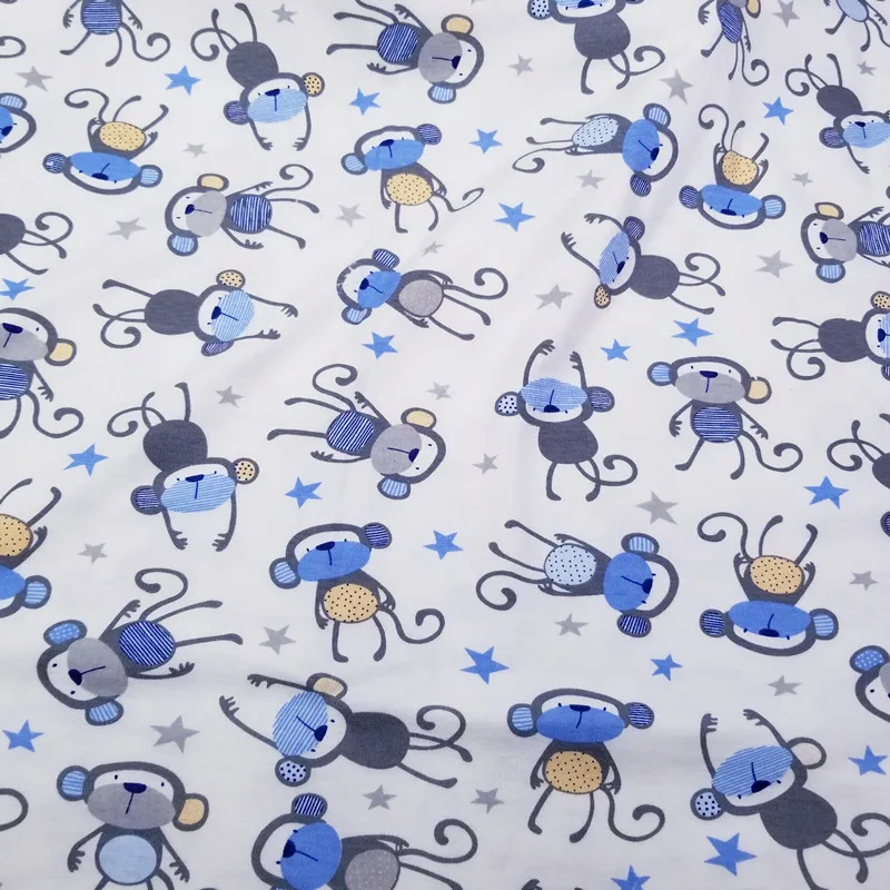 

Baby Cotton Knitted Fabric Printed Monkey Jersey Cloth by Meter for DIY clothes, bibs, coated, bed sheets Cotton Material