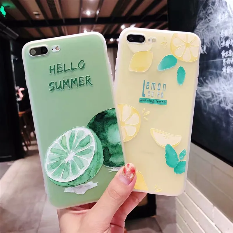 

colorful Fruit Fun style phone case for iphone X 7 8 7plus 8plus hello summer lemon simple soft TPU Cover for iPhone 6 6s 6plus