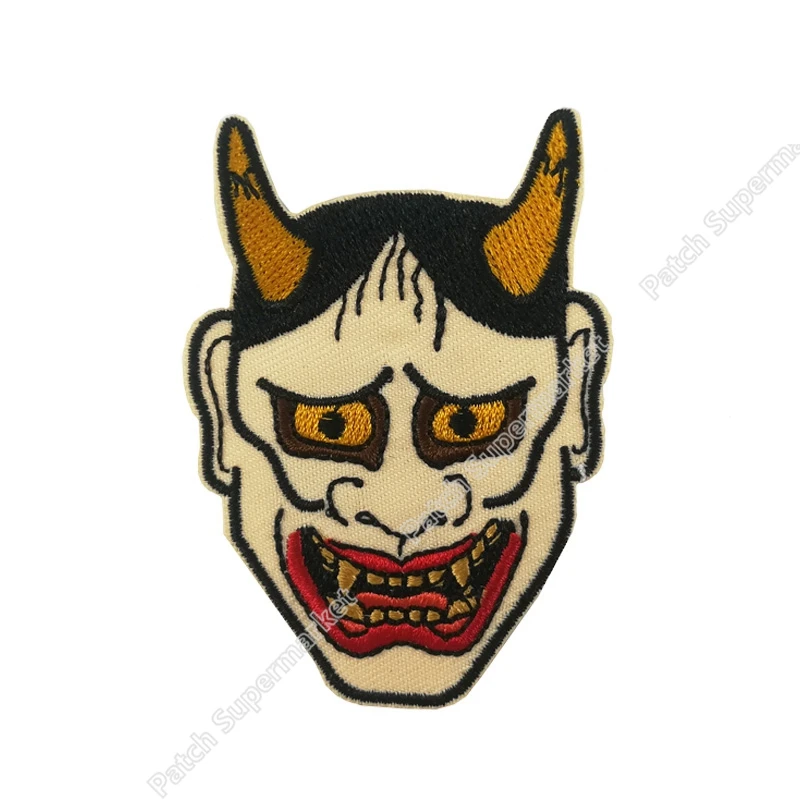 

JAPANESE HANNYA MASK EMBROIDERED PATCH iron-on KABUKI DEMON ONI NOH DEVIL JAPAN