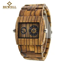 BEWELL мужские часы кварцевые деревянные цифровые двойные часы деревянные часы Зебра мужские часы бренд класса люкс специальный дизайн 021C