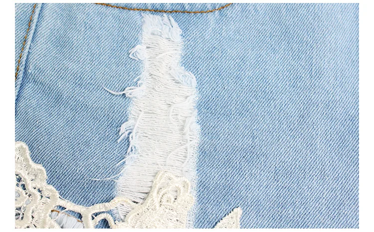 2019 Женская мода лето Горячие Стиль Высокая талия кружево Цветочный рваные короткие джинсовые шорты для женщин Бесплатная доставка