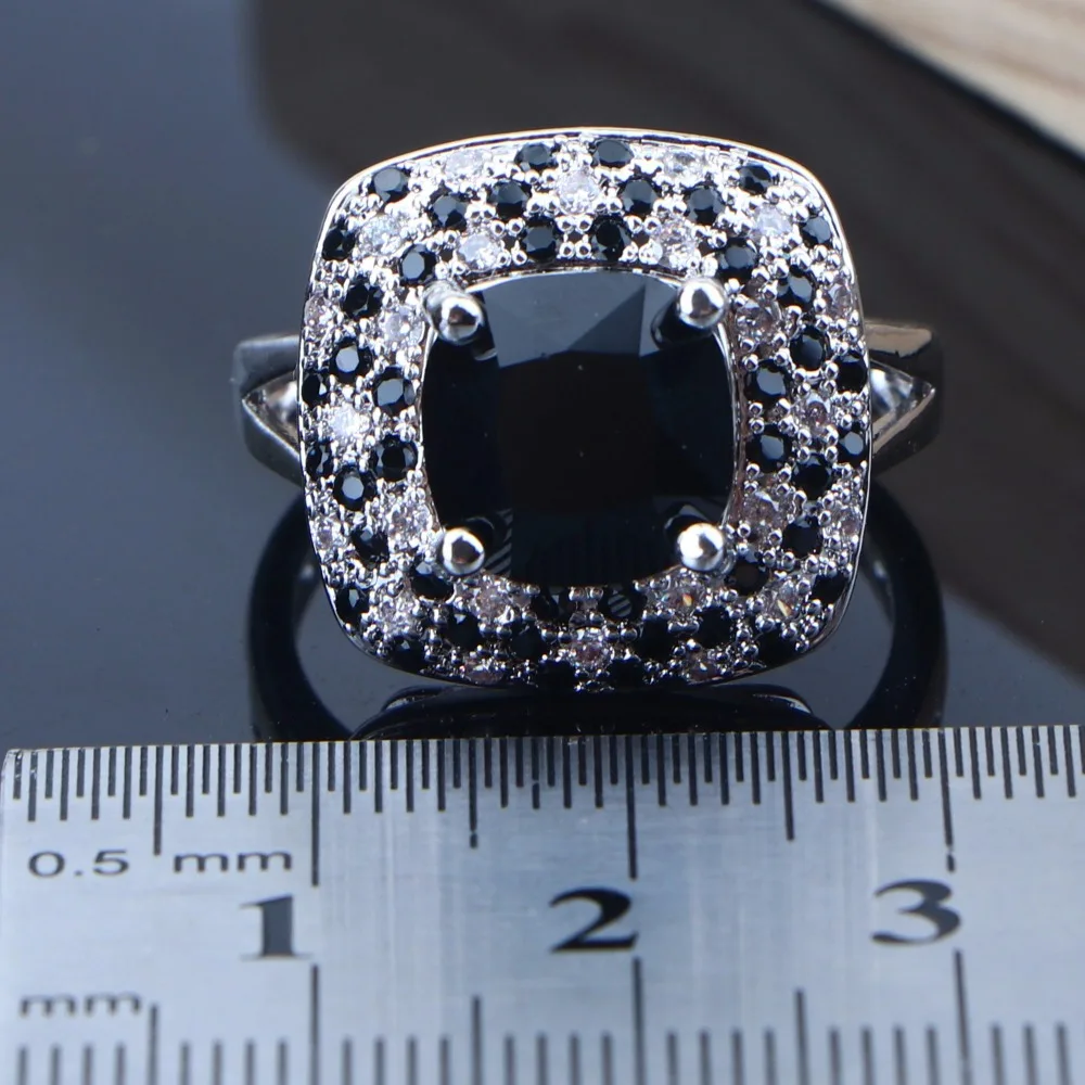 Свадебные черные кубические циркония Классические Ювелирные наборы для женщин серебро 925 ювелирные изделия серьги браслет кольцо ожерелье набор дропшиппинг