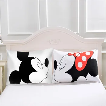 

Mickey Mouse Minnie Mr Mrs Pillowcases Home Textile 2Pcs White Couple Pillow Cover Decorative Pillows Case Living Room 50x75cm