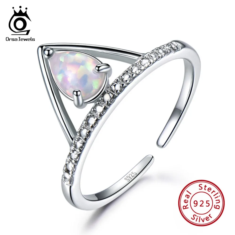 ORSA JEWELS, 925 пробы, серебряные женские кольца, треугольная форма, регулируемое цветное кольцо с опалом, женское ювелирное изделие, подарок VSR12