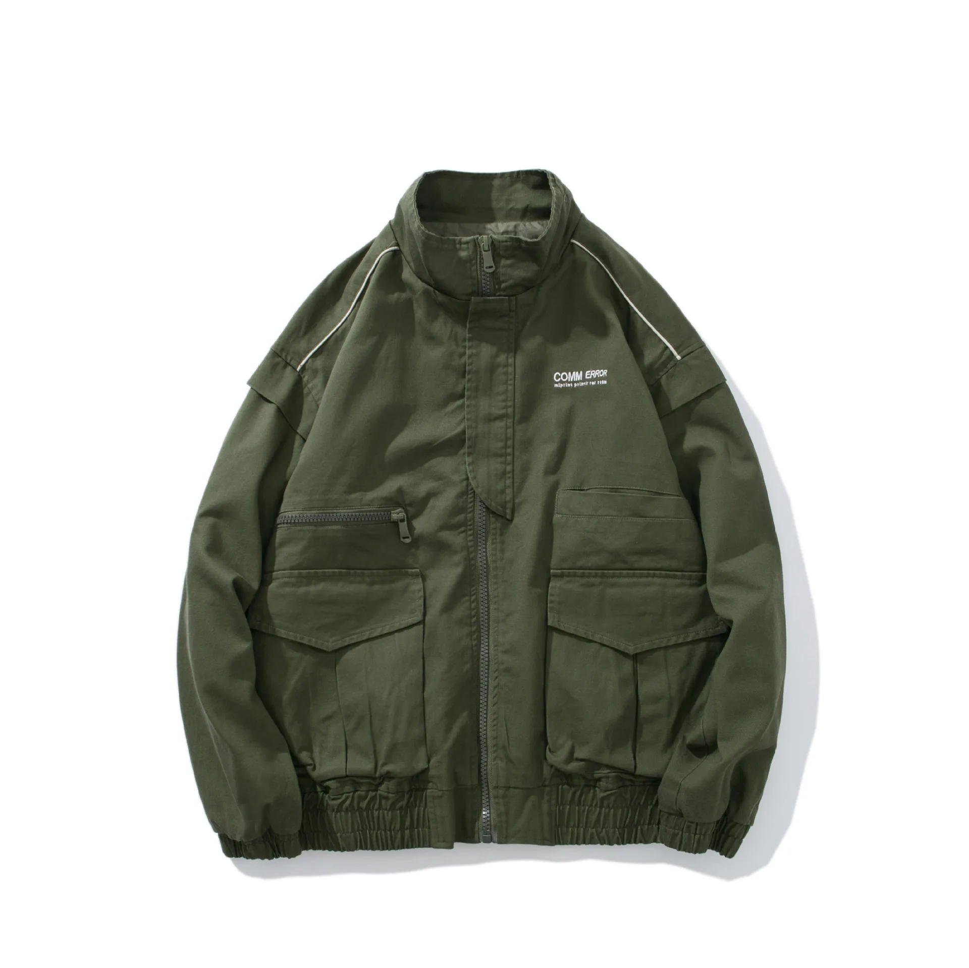 

Pink Army Green Black Cargo Pocket Men Jacket Stand Collar Lightweight