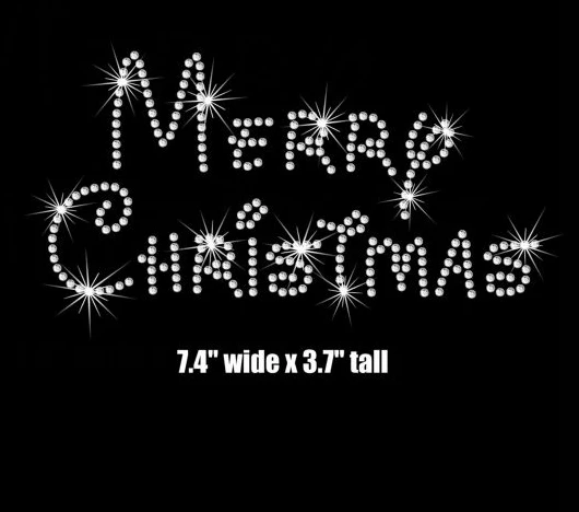 

Free shipping 7"Merry Christmas iron on rhinestone transfer applique patch your color choice