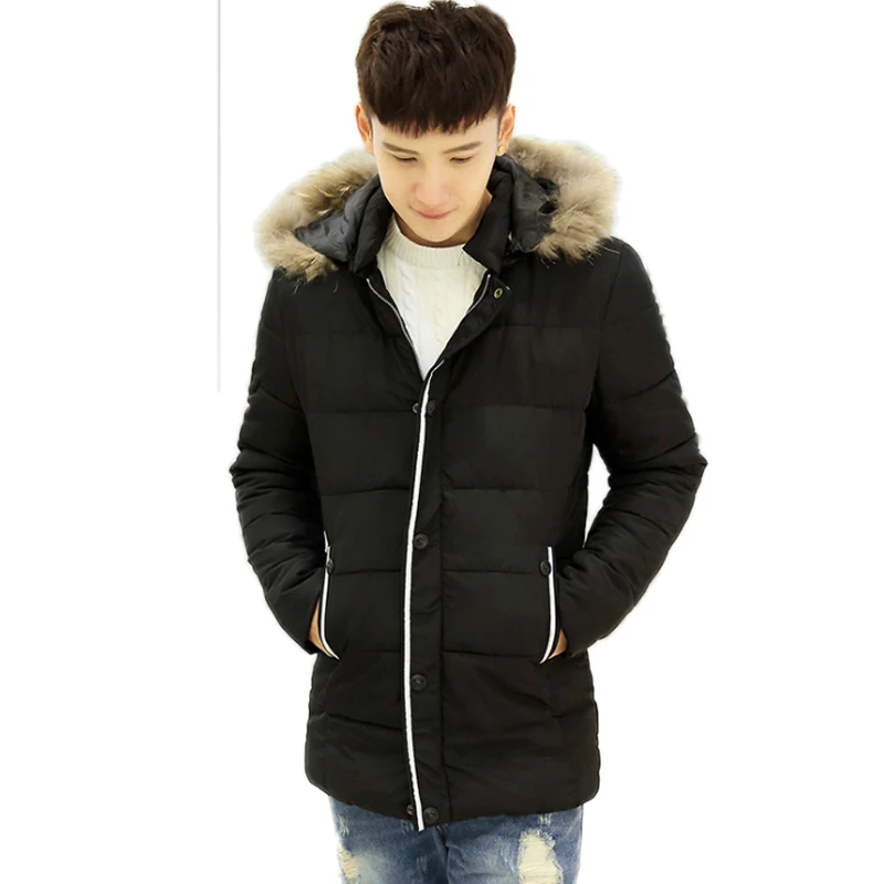 new 2016 Fashion Winter Jacket Men Casual Loose Hooded Artificial Wool Collar cotton Thick Coat invierno