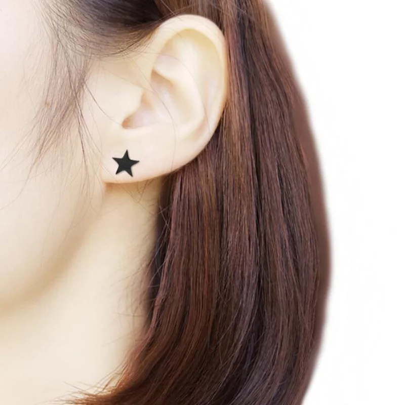 SMJEL Stainless Steel Earrings Geometric Women Men Hip hop Black Star Moon Stud Earring Fashion Jewelry Best Gift for Friend