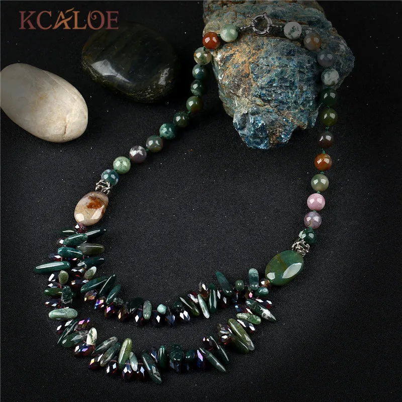 

KCALOE Indian Onyx Choker Necklace Handmade Beaded Green Natural Stone Crystal Layered Necklaces Pendants For Women Collier
