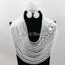 Модные белые хрустальные бусины ожерелье нигерийские Свадебные плетеные украшения наборы для женщин африканские бусины Ювелирный Набор ALJ041