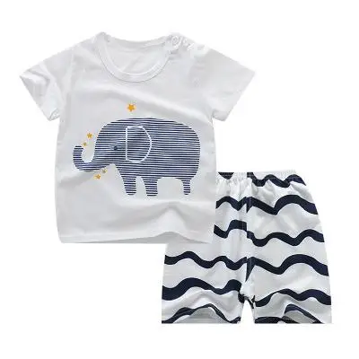 Одежда для новорожденных мальчиков комплект одежды из хлопка для активного отдыха и развлечений; летняя одежда для девочек, футболка+ шорты, комплекты детский, для маленьких мальчиков, детская одежда - Цвет: elep