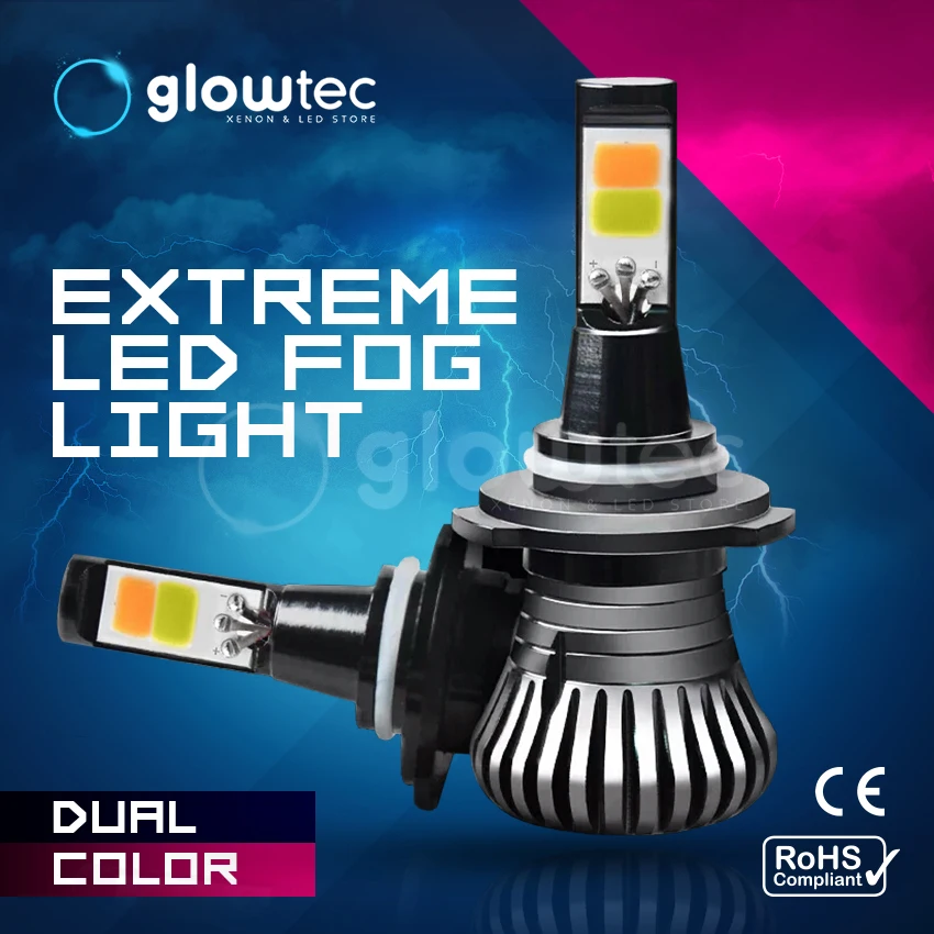 

2pcs DUAL COLOR FOG LED Bulbs H1, H3 H7, H8, H11, 9005, 9006 880 881 80W Car Fog Driving Light Lamp GLOWTEC