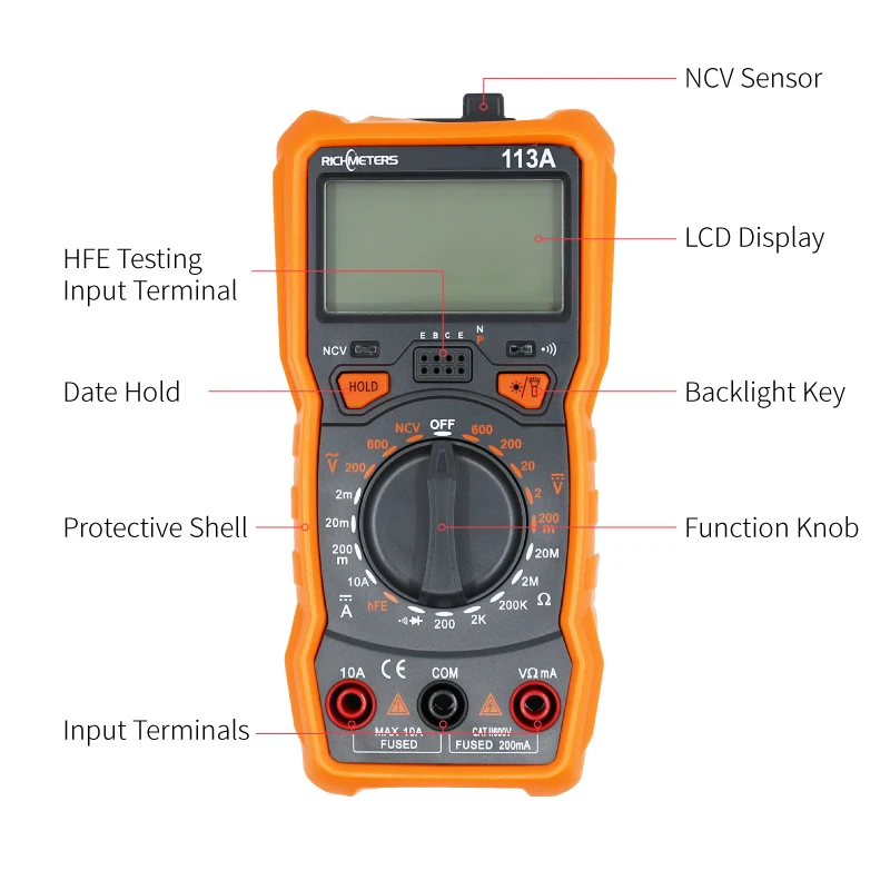Kopen RM113D Auto Variërend Ncv Digitale Multimeter 6000 Telt Ac Dc Voltage Meter Flash Licht Terug Grote Screen 113A