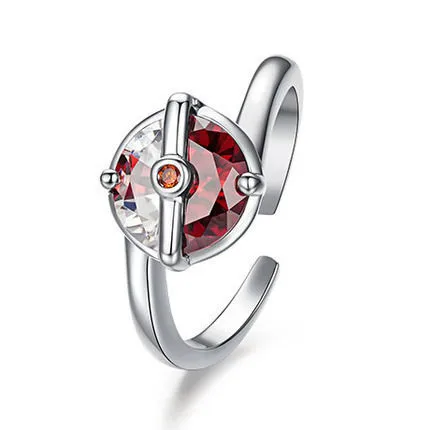 

Pokemon Pokeball Zincon Ring 925 sterling Ruby Shine Pure Silver Adjustable Size Fashion for Couple Lovers Friends Gift