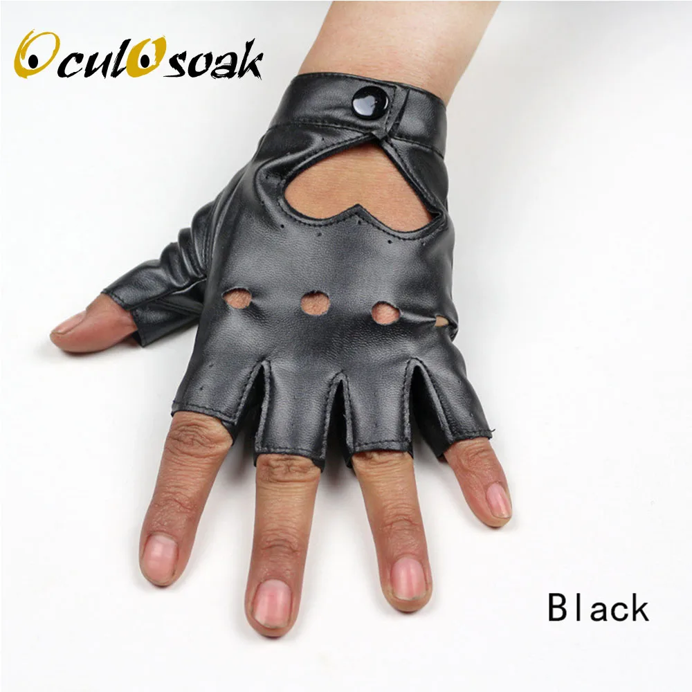 

2019 New Fashion Women's Leather Gloves Fingerless Star Hollow Gloves Party Show Breathable Half Finger Mittens for Women