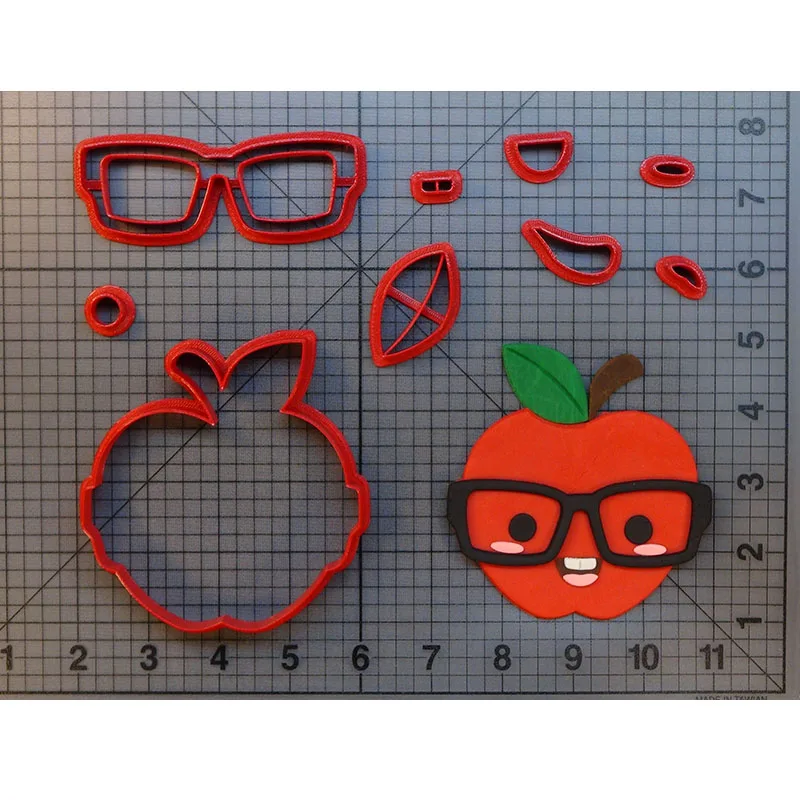 

Cute Nerdy Apple Cookie Cutter Set Fondant Cupcake Top Mould Made 3D Printed Cookie Cutter Set Cake Mold Biscuit Stamp