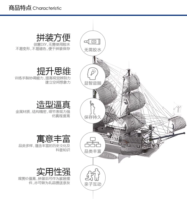 Piececool 3D металлическая головоломка Королева Анна мести пиратский корабль сборочные модельные игрушки головоломка для детей Подарки для взрослых Коллекция