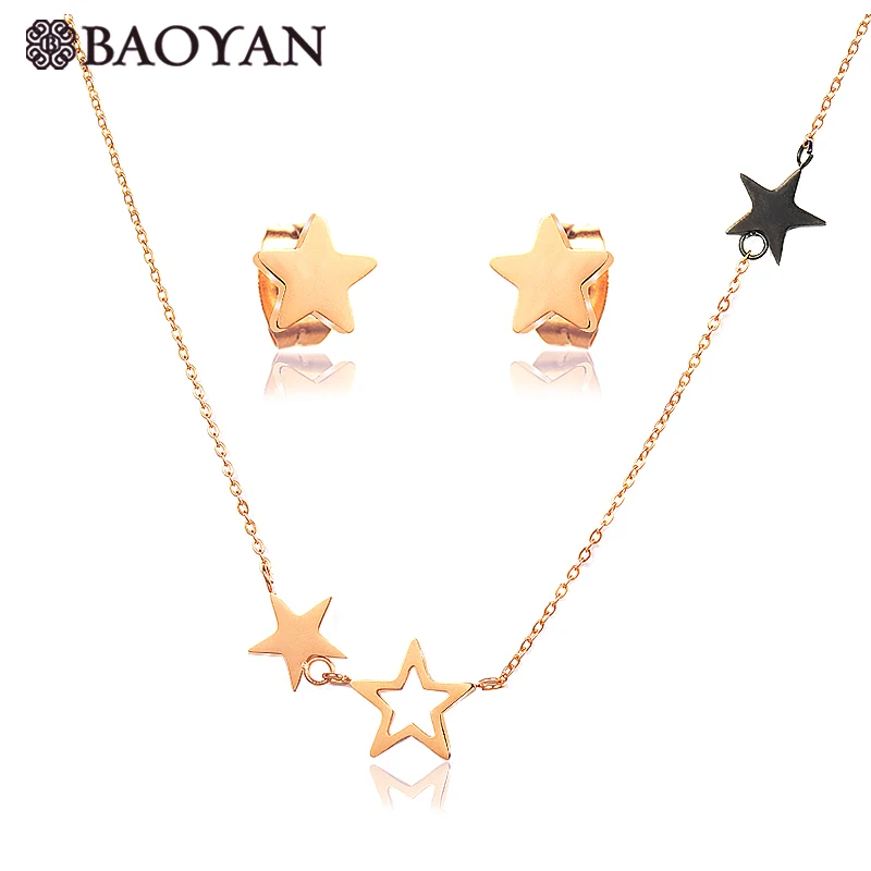 Baoyan 316L нержавеющая сталь золотистый Серебристый с розой золотой цвет Маленькая подвеска в виде звезды комплекты украшений для женщин для девочек